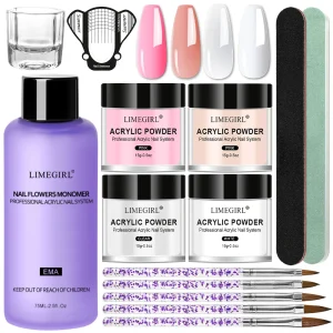LIMEGIRL Acrylic Powder Set, Acrylic Powder and Tools Kit for 3D Flower Sculpting Creation, Suit for Beginner and Professional