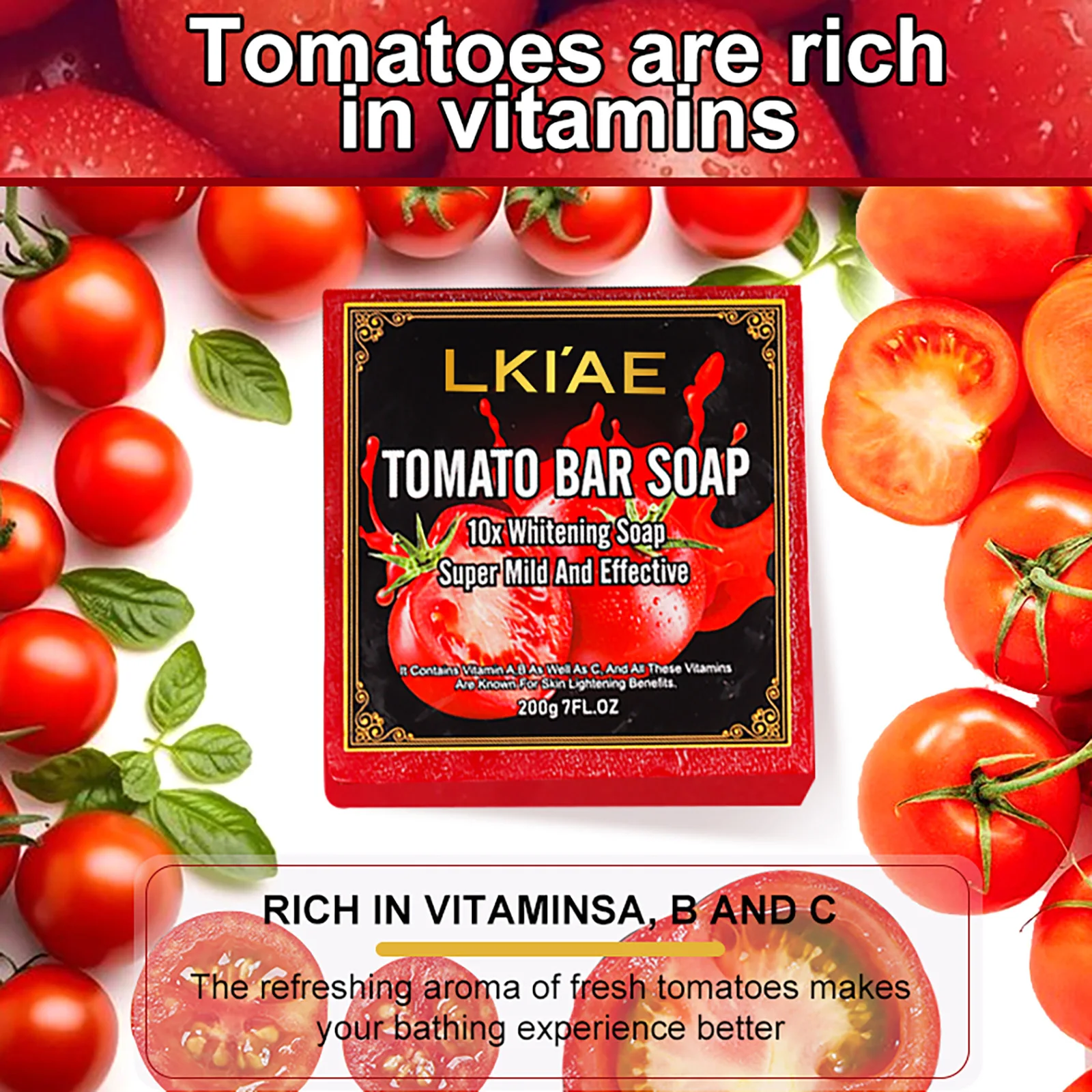LKIAE Ultra Lightening Tomato Soap Bar, Anti Dark, Black Spots, Acne, Even Skin Tone, Vegan Bath Soap For All Skin Type, 200g - Image 4