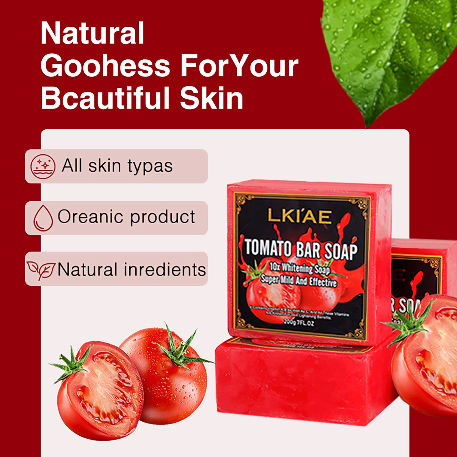 LKIAE Ultra Lightening Tomato Soap Bar, Anti Dark, Black Spots, Acne, Even Skin Tone, Vegan Bath Soap For All Skin Type, 200g - Image 5