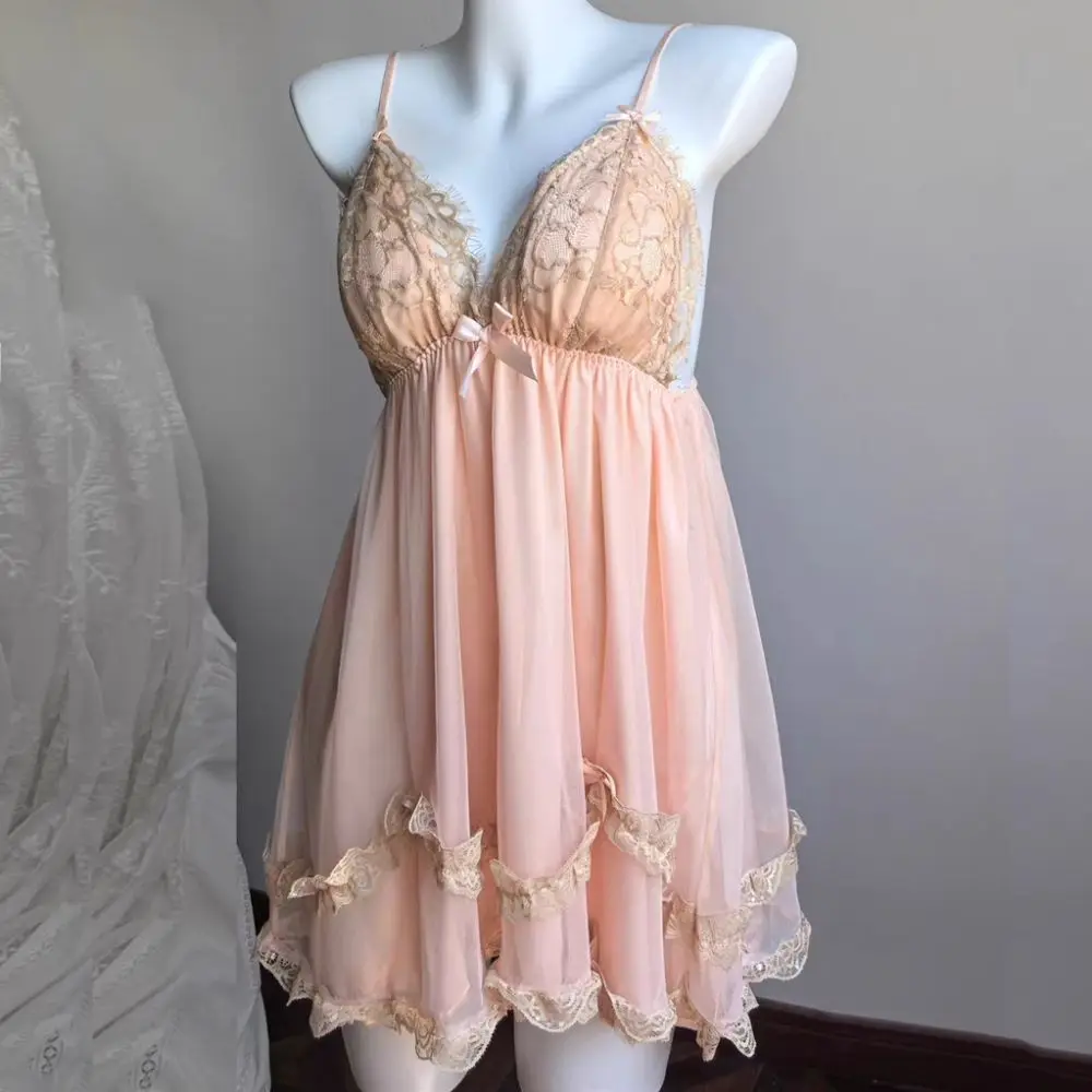 Lace Bowknot Women's Pajama Dress Ruffle Sleeveless Suspender Nightdress Sleepwear Flower Sling Nightgown with Pads Female - Image 3