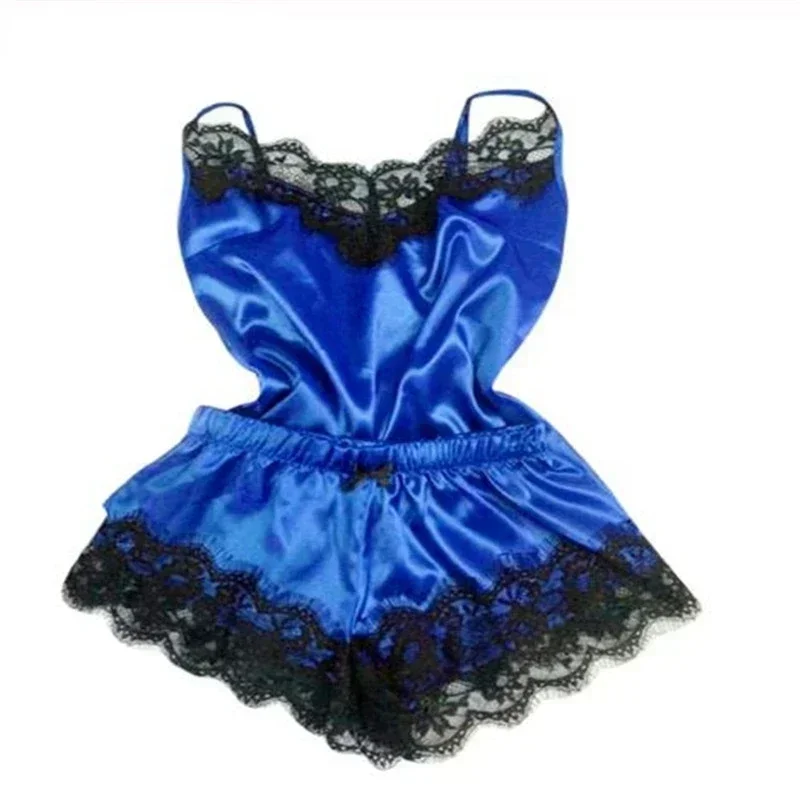 Lace Satin Pajama Set for Women Sleepwear V-Neck Stretch Sexy Lingerie Strap Vest Top Shorts Nightwear Pijamas - Image 4