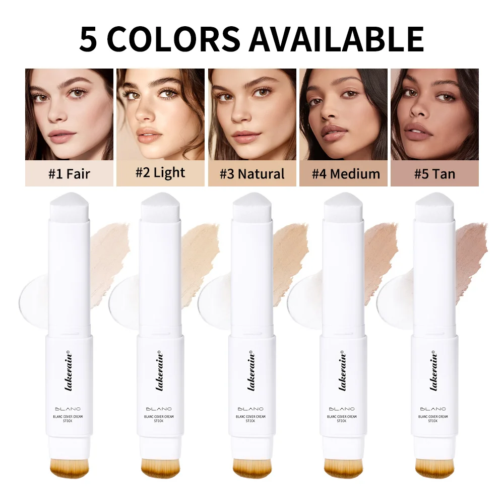 Lakerain Color Changing Foundation Stick Full Coverage Matte Finish Dual-Ended Brush & Stick Waterproof Smooth Foundation Makeup - Image 3