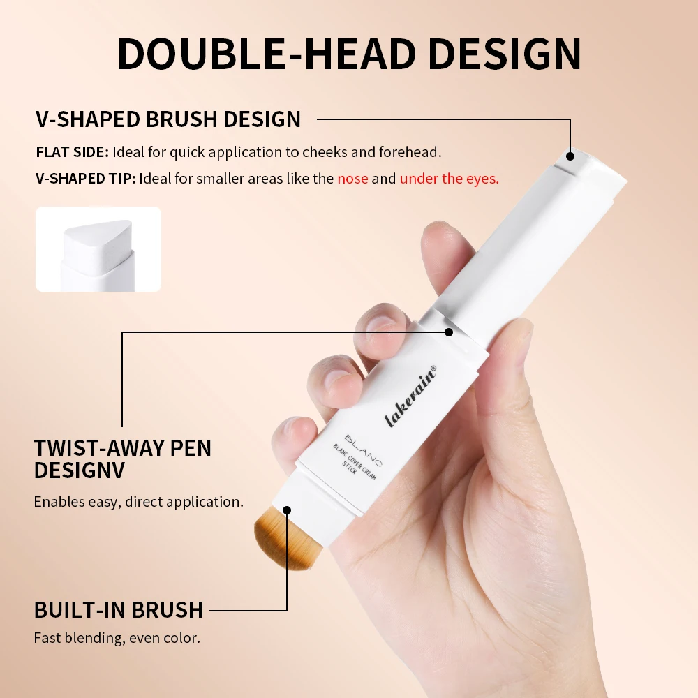 Lakerain Color Changing Foundation Stick Full Coverage Matte Finish Dual-Ended Brush & Stick Waterproof Smooth Foundation Makeup - Image 2