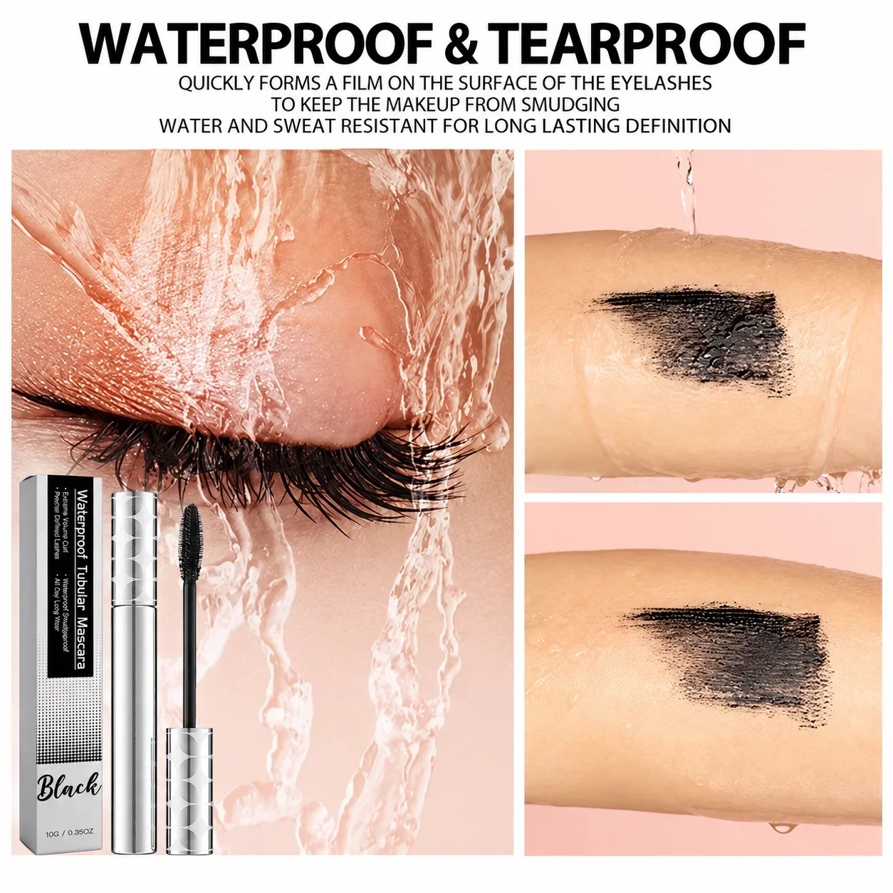 Lengthening & Curling Mascara Black – Waterproof & Smudge-Proof, Long-Lasting Volume, Vitamin E Nourishing Lash Care Eye Makeup - Image 4