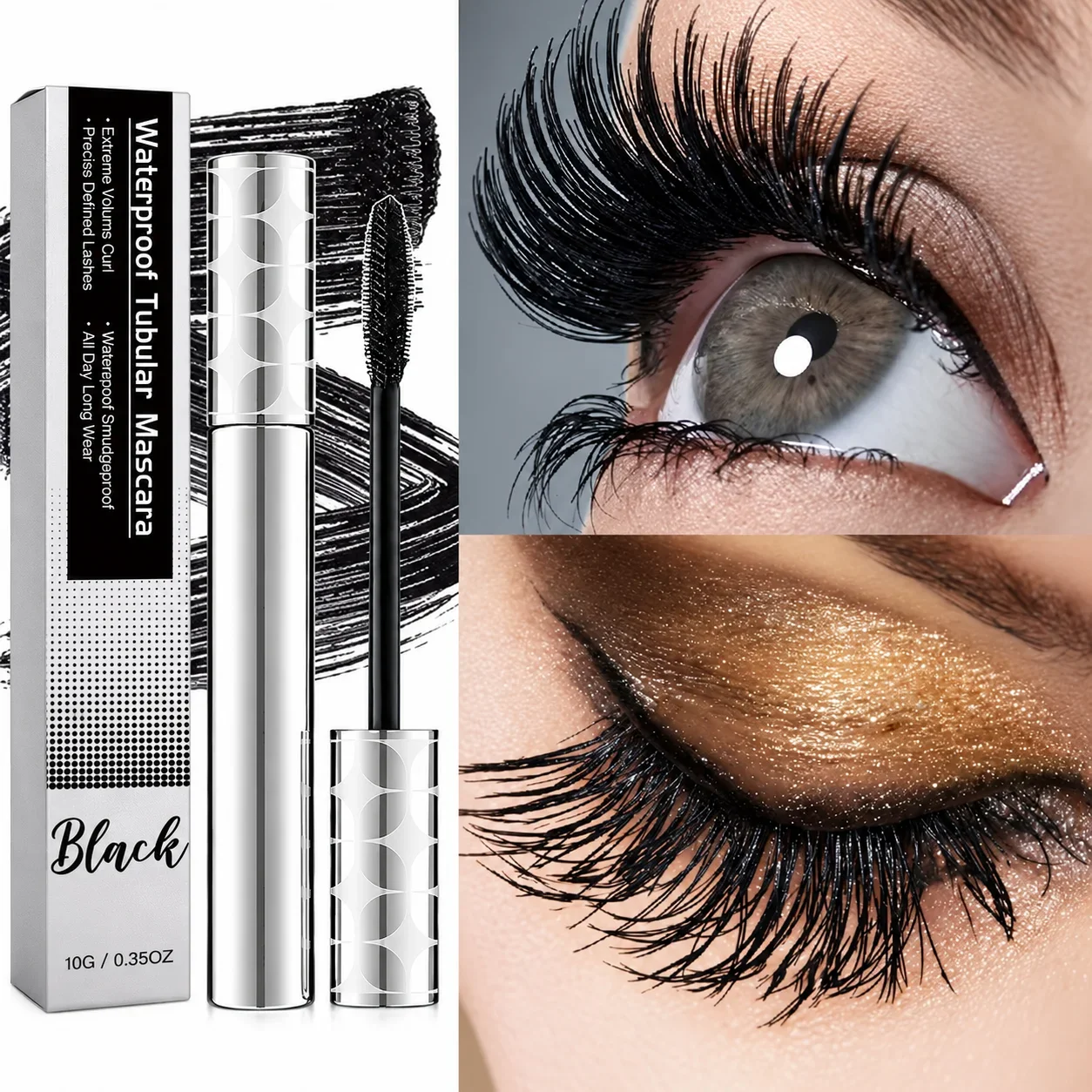 Lengthening & Curling Mascara Black – Waterproof & Smudge-Proof, Long-Lasting Volume, Vitamin E Nourishing Lash Care Eye Makeup - Image 5