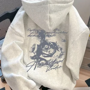 Letter Rose Print Hoodie Men Women Outdoor Street Sports Casual Fashion Trend Long-sleeve Sweatshirt Autumn Winter Top Clothes