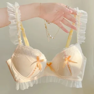 Lolita Princess Style Underwear Women's Small Breasts Gather Without Steel Ring Adjustment Type Sweet Lace Cute Bra Cover Set