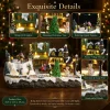 Long Christmas Village Music Box Resin, Rotating Skiers & Christmas Tree LED Snowy Houses 8 Songs 35cm