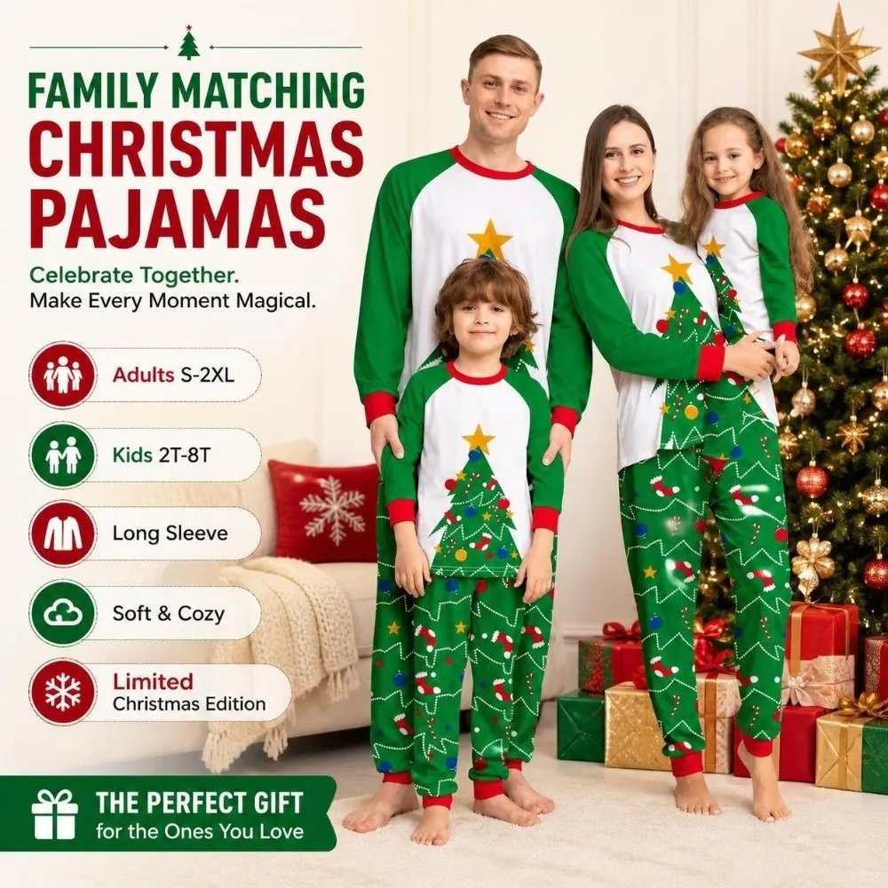 Long Sleeve Christmas Pyjamas Set Christmas Tree Socks Couple Christmas Outfit Two Piece Set Round Neck Family Matching Pyjamas - Image 3