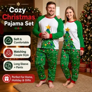Long Sleeve Christmas Pyjamas Set Christmas Tree Socks Couple Christmas Outfit Two Piece Set Round Neck Family Matching Pyjamas