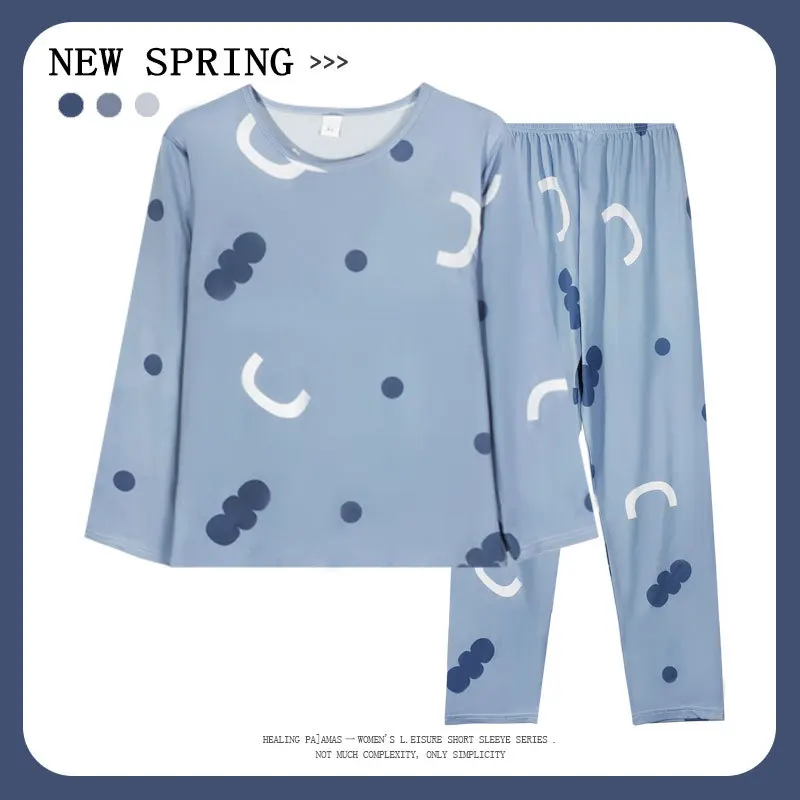 Long-Sleeved Pyjamas Women's Autumn and Winter Cotton Round Neck Fashion Soft Casual Breathable Cute Cartoon Loungewear Outside - Image 4