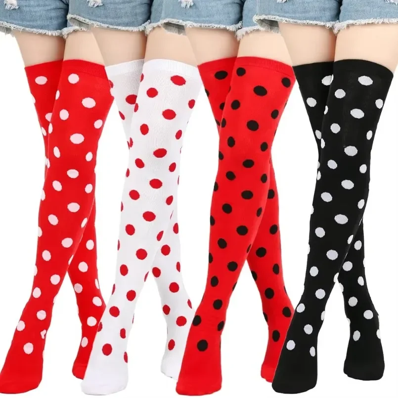 Long Socks Womens Over Above Knee Striped Thigh High Stockings Polka Dot Ladies Black White Pink Cosplay Lolita Harajuku Y2k - Image 2