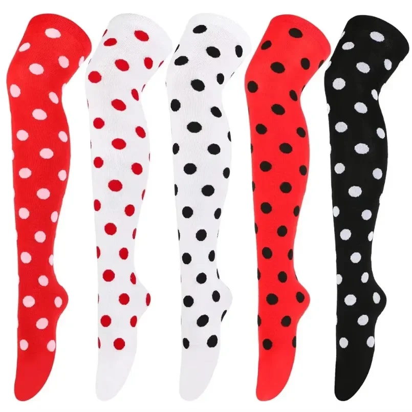 Long Socks Womens Over Above Knee Striped Thigh High Stockings Polka Dot Ladies Black White Pink Cosplay Lolita Harajuku Y2k - Image 3