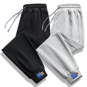 Loose Fit Men Sports Jogger Pants Color Braided Drawstring Ankle Cuff Patch Label Daily Casual Sweatpants