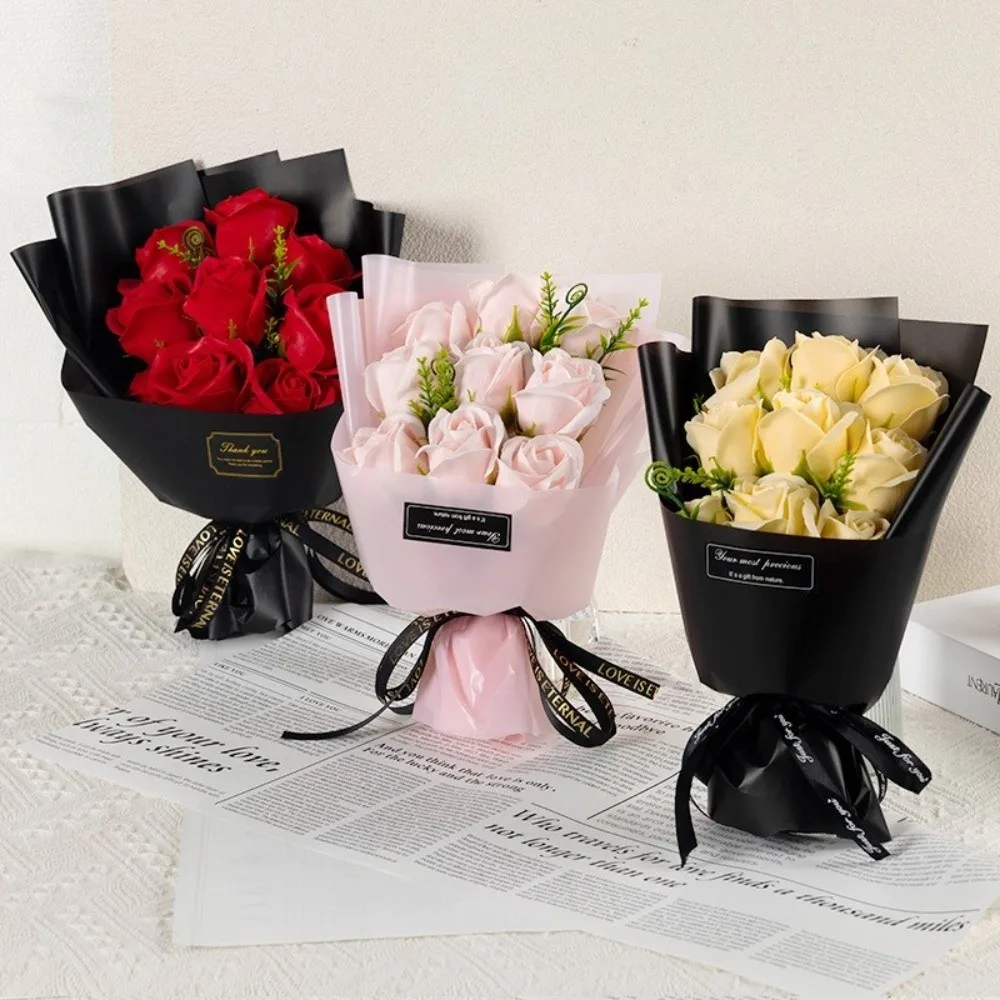 Luxury Artificial Flower Eternal Rose Bouquet Long Lasting Anniversary Soap Flower Bouquet 9 Heads Festival Gift Shower - Image 2
