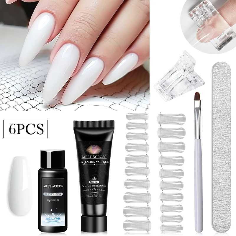 MEET ACROSS 20ML Nail Extension Gel Kit Quick Building Hard Gel Acrylic Crystal White Nude Construction UV Gel Nail Polish Set