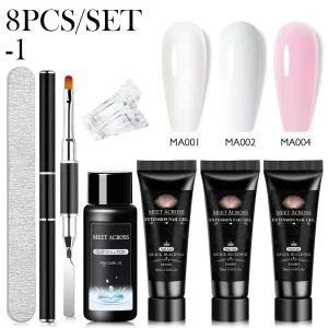 MEET ACROSS Extension Nail Gel Polish Set Acrylic Crystal Building Full Gel For Nails Kit UV Varnish Nail Art Manicure Set