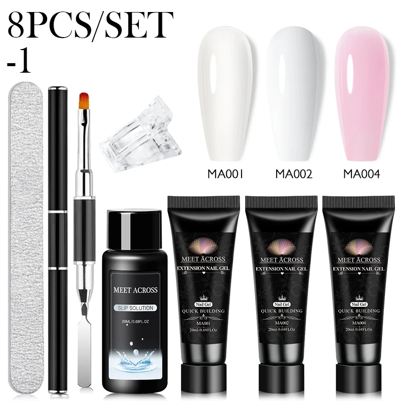 MEET ACROSS Extension Nail Gel Polish Set Acrylic Crystal Building Full Gel For Nails Kit UV Varnish Nail Art Manicure Set