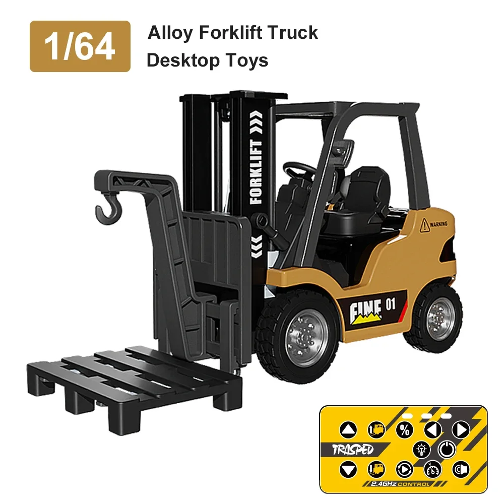 MINI Rc Trucks Forklift 1/64 Alloy Diecast Remote Control Desktop Cars for Boys Crane Liftable Car Electric Truck for KidsGift - Image 2