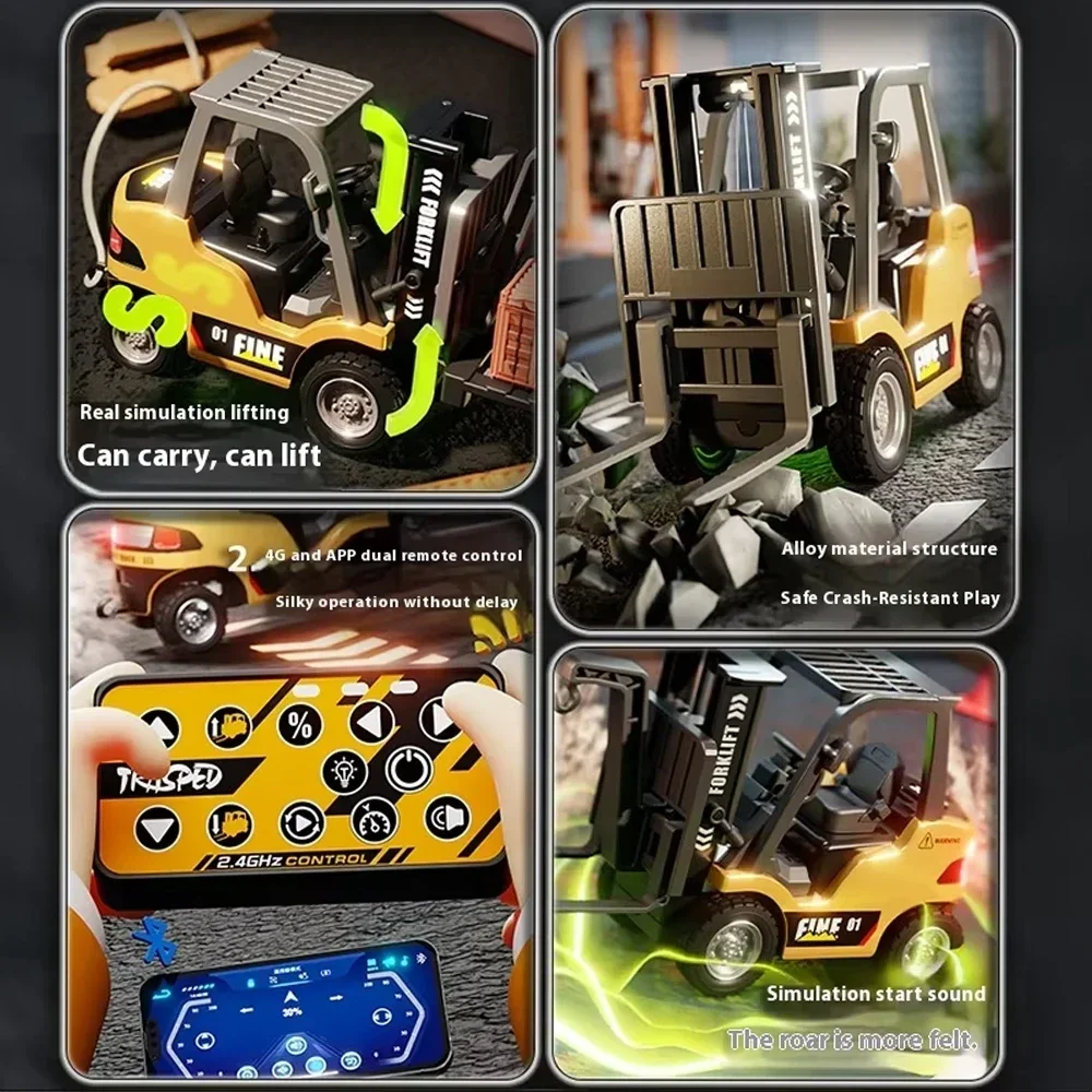 MINI Rc Trucks Forklift 1/64 Alloy Diecast Remote Control Desktop Cars for Boys Crane Liftable Car Electric Truck for KidsGift - Image 4