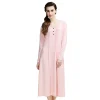 MISS EMILY Long-sleeved Nightgown, Long, Large-sized, Loose-fitting, Korean-style Simple Round-neck Cotton Pajamas and Home Wear