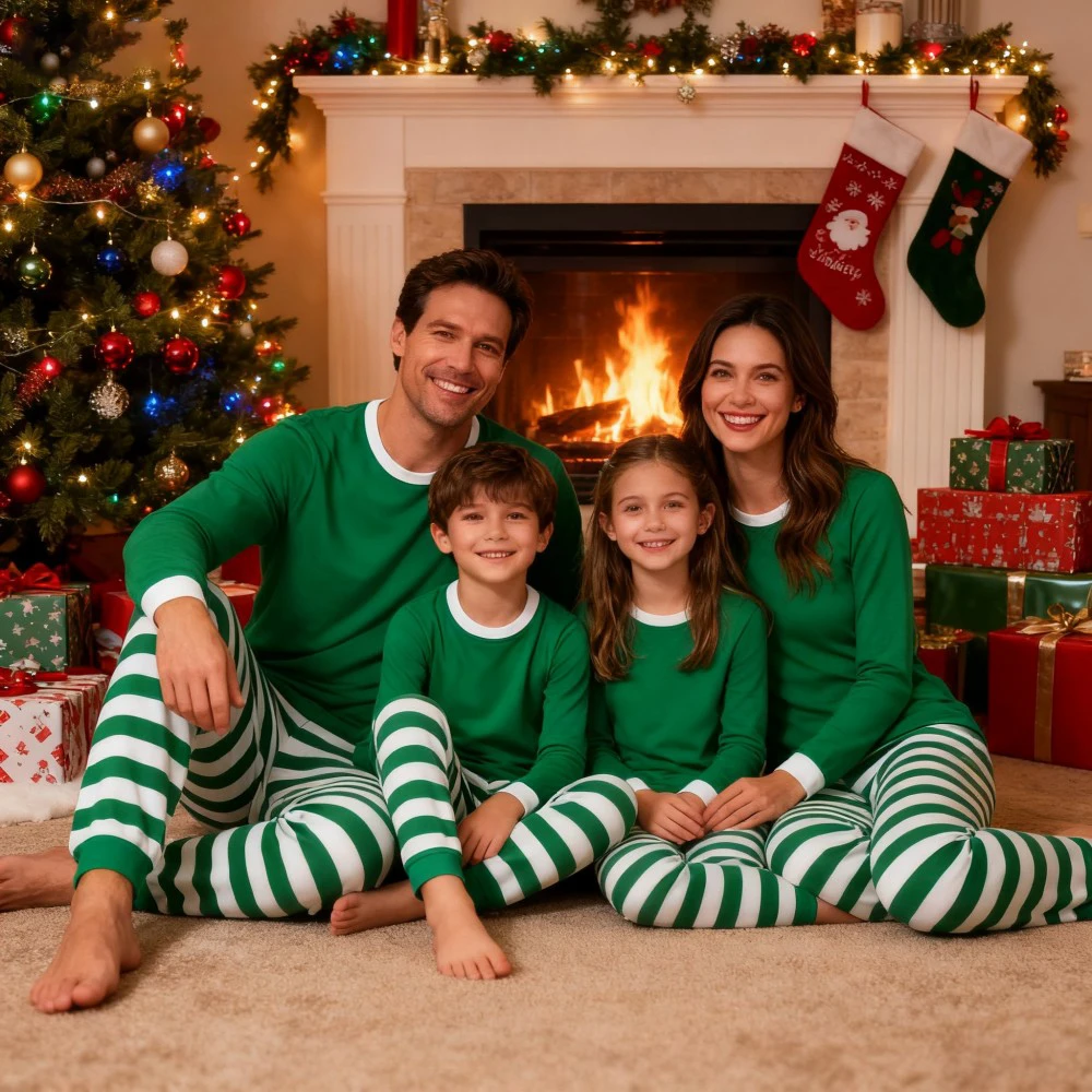 Matching Family Christmas Pajamas Set 100 Cotton Striped Pajamas Classic Sleepwear Loungewear Xmas Holiday Pajamas Family Look - Image 2