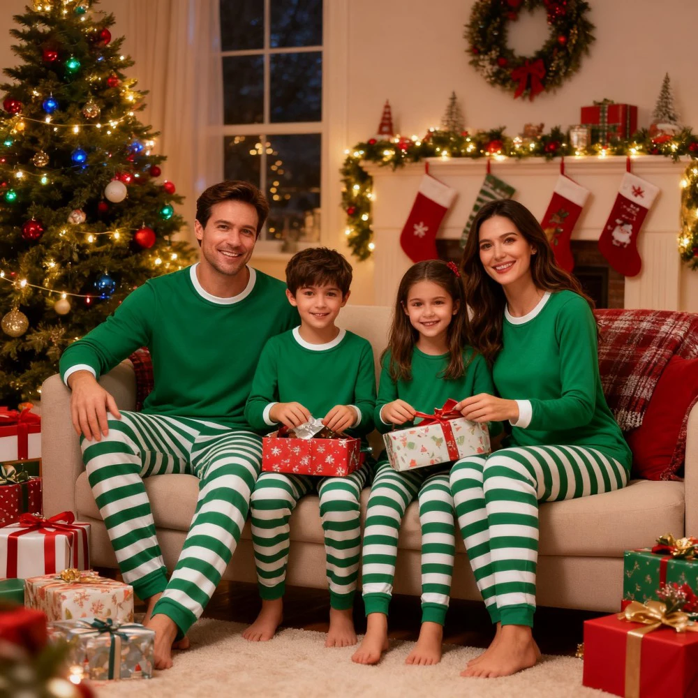 Matching Family Christmas Pajamas Set 100 Cotton Striped Pajamas Classic Sleepwear Loungewear Xmas Holiday Pajamas Family Look - Image 5
