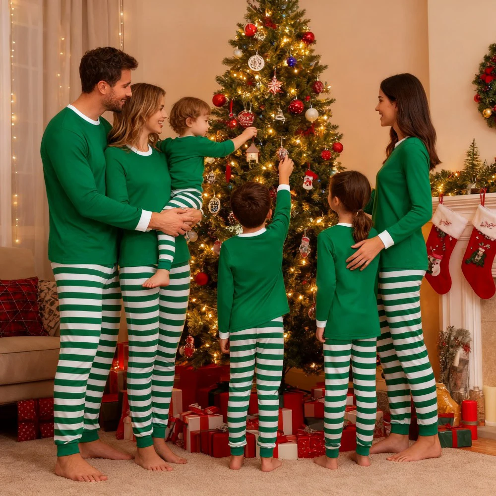 Matching Family Christmas Pajamas Set 100 Cotton Striped Pajamas Classic Sleepwear Loungewear Xmas Holiday Pajamas Family Look - Image 3