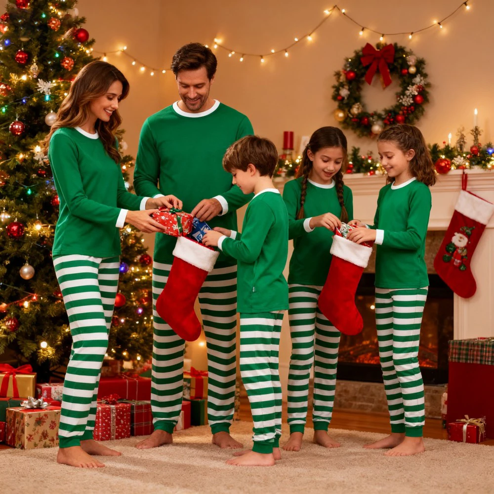 Matching Family Christmas Pajamas Set 100 Cotton Striped Pajamas Classic Sleepwear Loungewear Xmas Holiday Pajamas Family Look - Image 4
