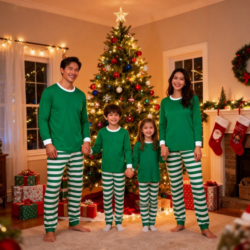 Matching Family Christmas Pajamas Set 100 Cotton Striped Pajamas Classic Sleepwear Loungewear Xmas Holiday Pajamas Family Look