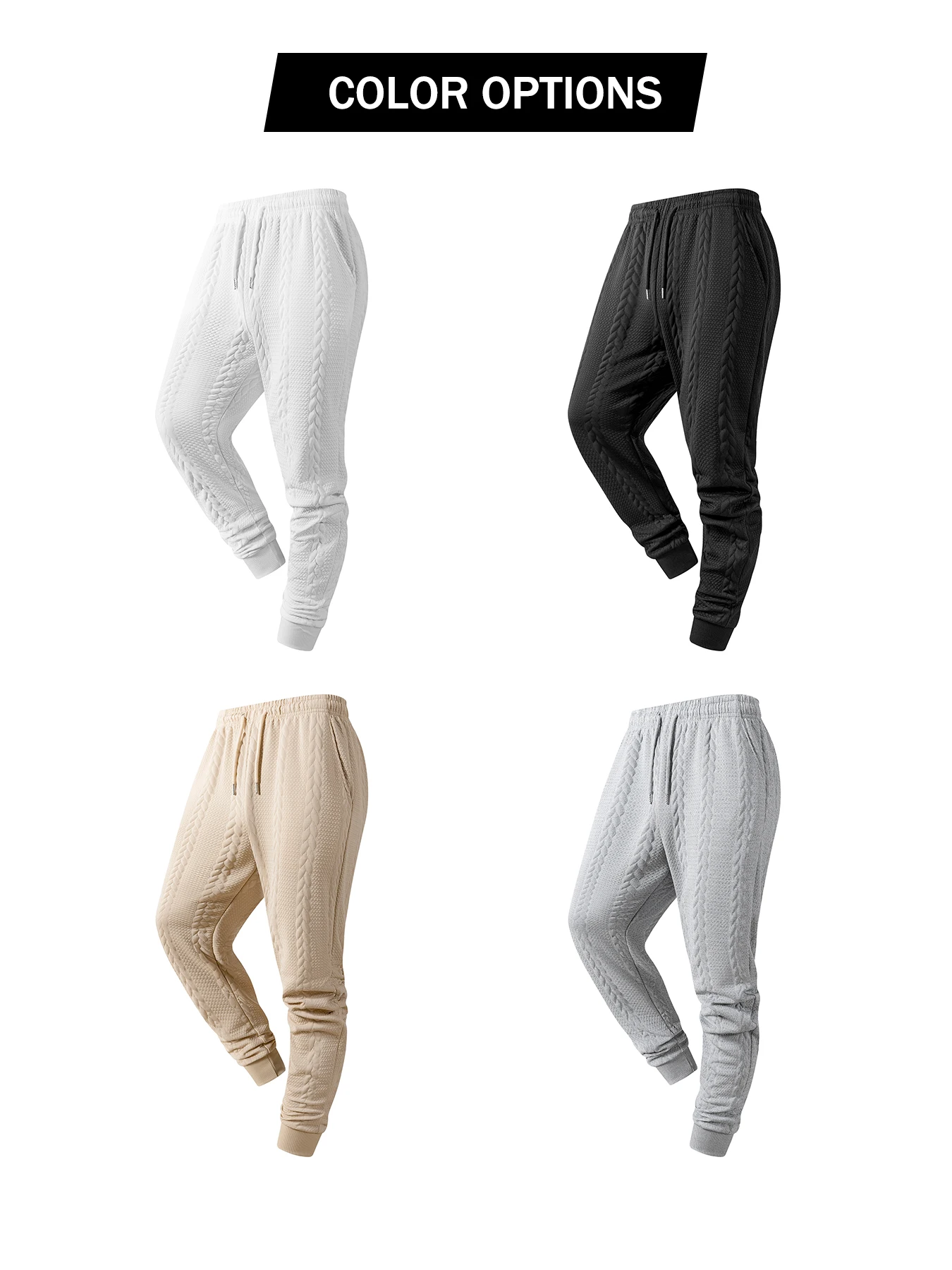 Men Cable Knit Jogger Pants Soft Textured Tapered Sweatpants Ribbed Cuffs Casual Daily Trousers For Gym Home Lounge Wear - Image 3