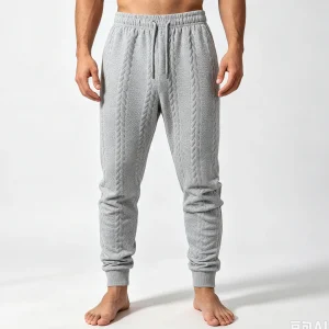 Men Cable Knit Jogger Pants Soft Textured Tapered Sweatpants Ribbed Cuffs Casual Daily Trousers For Gym Home Lounge Wear