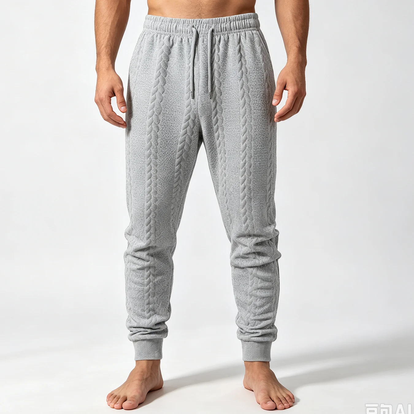 Men Cable Knit Jogger Pants Soft Textured Tapered Sweatpants Ribbed Cuffs Casual Daily Trousers For Gym Home Lounge Wear