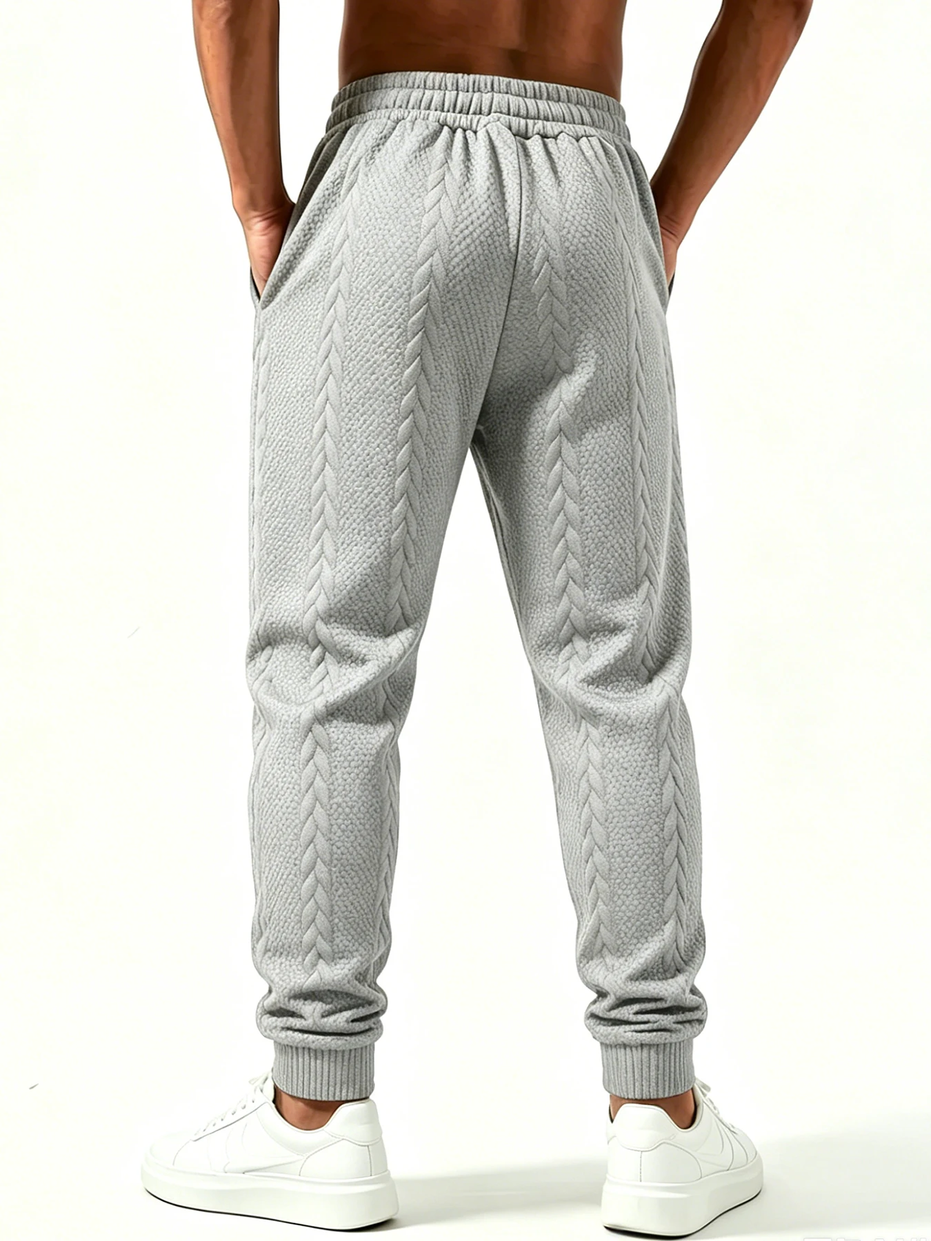 Men Cable‑Knit Jacquard Textured Jogger Pants Loose Casual Sweatpants Elastic Drawstring Waist Trousers With Side Pockets - Image 2