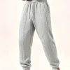 Men Cable‑Knit Jacquard Textured Jogger Pants Loose Casual Sweatpants Elastic Drawstring Waist Trousers With Side Pockets