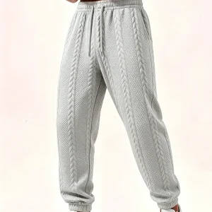 Men Cable‑Knit Jacquard Textured Jogger Pants Loose Casual Sweatpants Elastic Drawstring Waist Trousers With Side Pockets