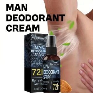 Men Deodorant Spray. 72h Long Lasting Odor Control. Moisturizes Skin Comfort Refresh. Strong Effective Formula. 30g Net.