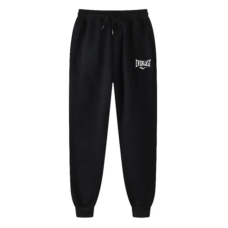 Men Everlast Letter Print Joggers Elastic Drawstring Waist Sweatpants Side Pockets Tapered Ankle Cuff Sports Gym Running S-3XL