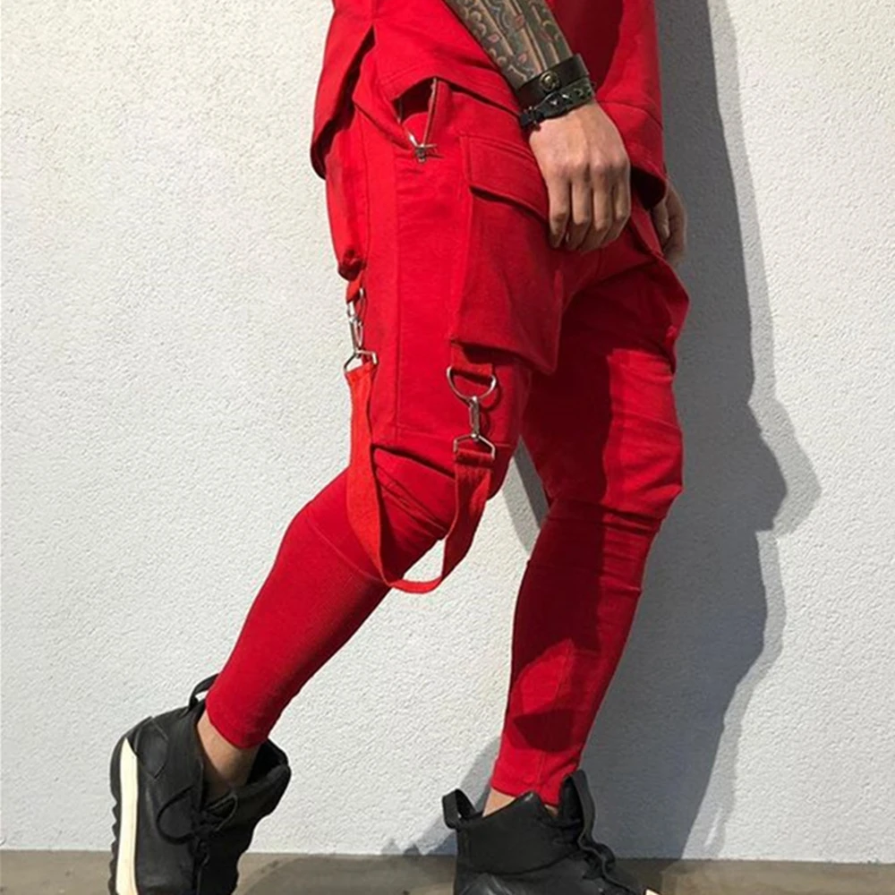 Men Running Stretch Tights Sweatpants Sports Absorbing Breathable Fitness Casual Cotton Multi Pocket Pants Slim Leggings - Image 2