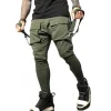 Men Running Stretch Tights Sweatpants Sports Absorbing Breathable Fitness Casual Cotton Multi Pocket Pants Slim Leggings