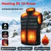 Men's Electric Heated Vest Graphene Heat Coat USB Heating Padded Jacket 10 Zone Dual Switch Autumn Winter Thermal Clothing