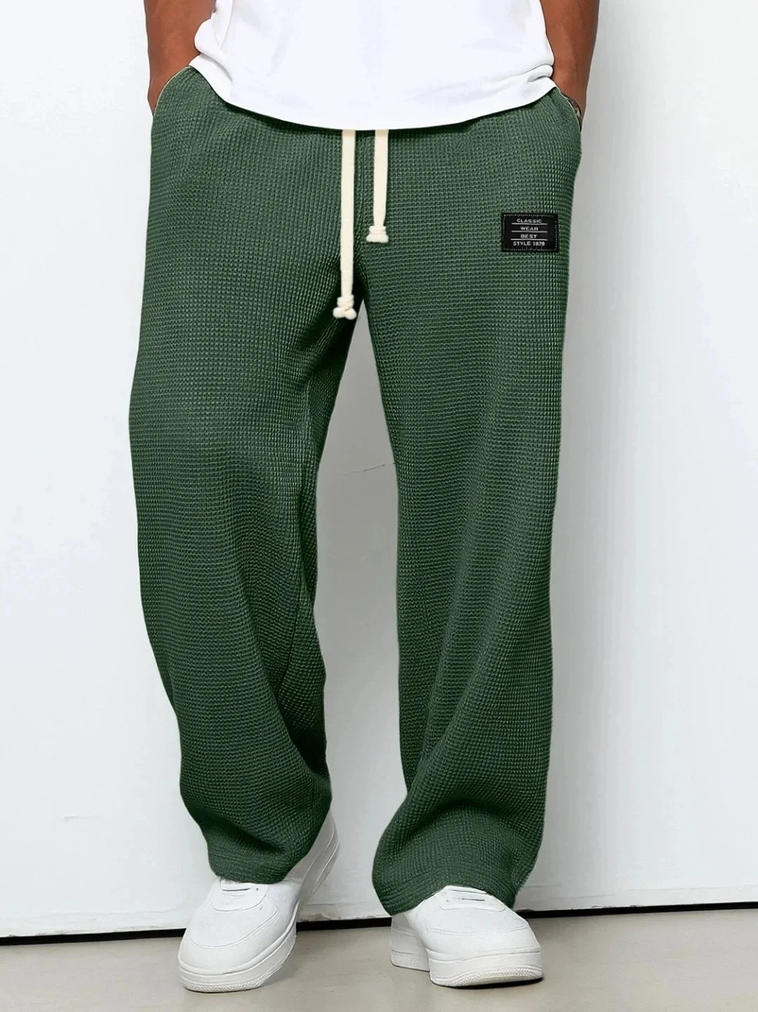 Men's Spring-Autumn Trendy Brand Loose-Fitting Stretchy Straight-Leg Sweatpants. Waffle Fabric. Micro-Bouncy Sporty Casual Pants - Image 2