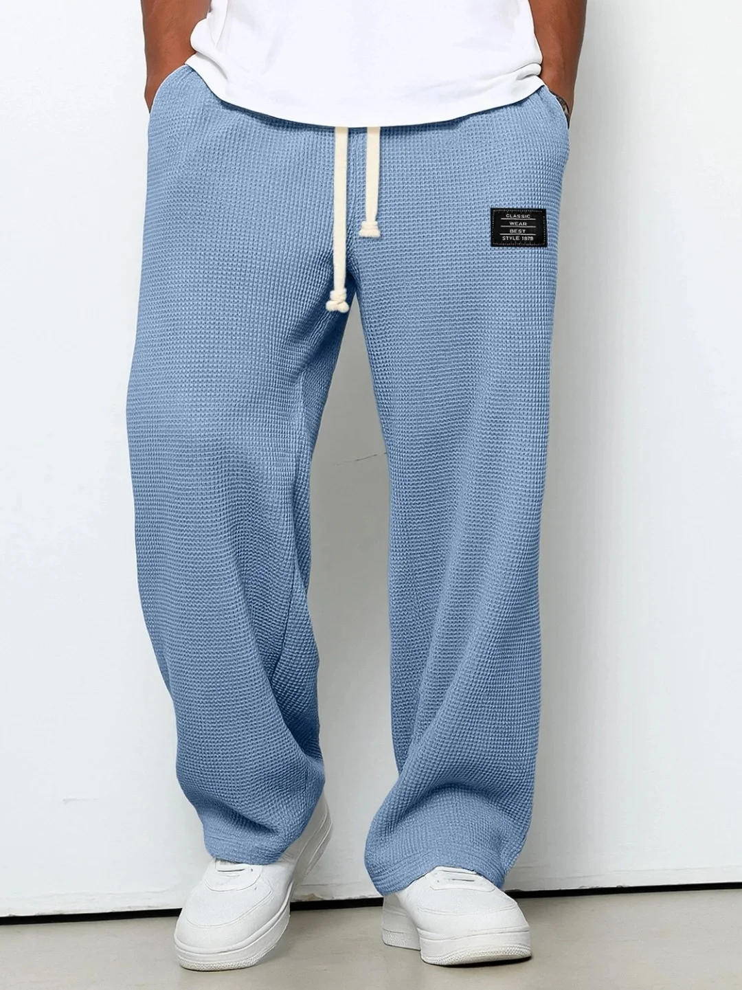 Men's Spring-Autumn Trendy Brand Loose-Fitting Stretchy Straight-Leg Sweatpants. Waffle Fabric. Micro-Bouncy Sporty Casual Pants - Image 3