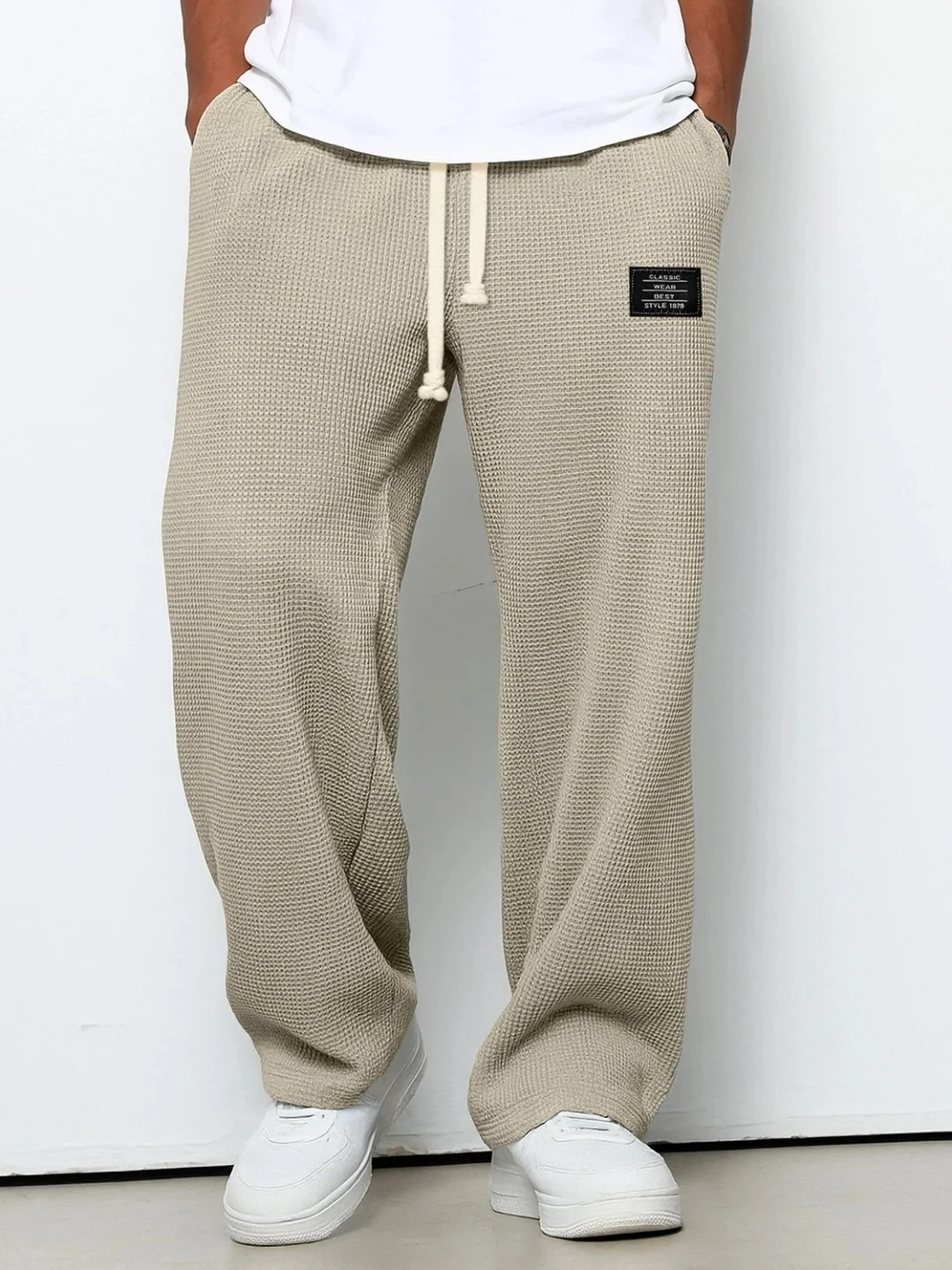 Men's Spring-Autumn Trendy Brand Loose-Fitting Stretchy Straight-Leg Sweatpants. Waffle Fabric. Micro-Bouncy Sporty Casual Pants - Image 5