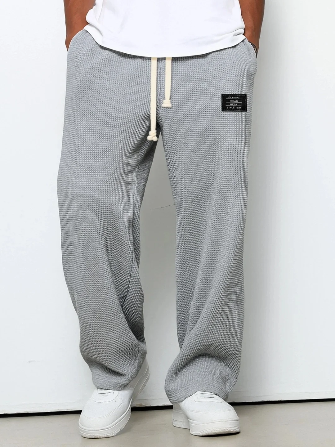 Men's Spring-Autumn Trendy Brand Loose-Fitting Stretchy Straight-Leg Sweatpants. Waffle Fabric. Micro-Bouncy Sporty Casual Pants - Image 6