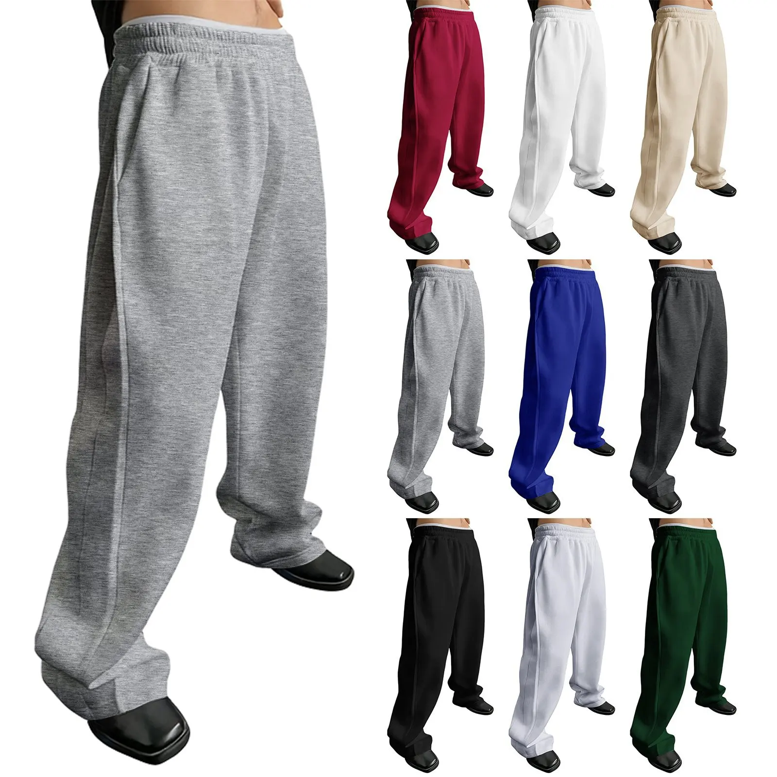 Mens Sweatpants Straight Fit Joggers for Sports and Streetwear Loose Oversized Casual Pant Drawstring Multi-pocket Men Long Pant
