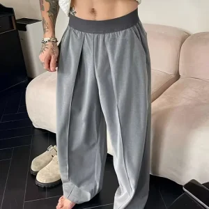 Men's Wide Leg Pants Casual Loose Fit Streetwear Trousers Fashion Hip Hop High Street Man Jogger Pant Solid Color Suit Pants