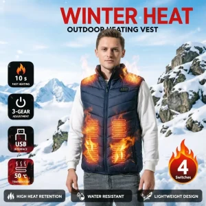 Men's Winter Electric Heated Vest USB Infrared 4-Switch 17-Zone Heating Jacket for Sports Hiking Oversized Waistcoat