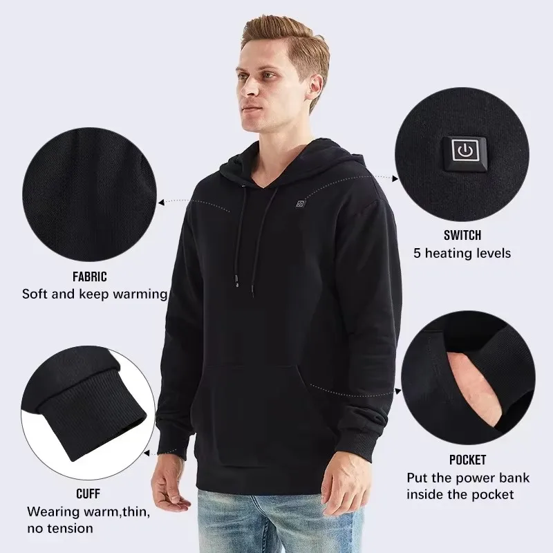 Men's Winter Heated Hoodie Heated Jacket Coat Winter Warmth Outerwear Men's Clothing Thermal Insulation Sweatshirt - Image 2