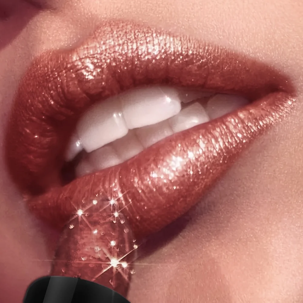 Metallic Shimmer Lipstick, Pearly Glitter Shine, Creamy Texture, High Color Payoff, Smooth Apply, Party Makeup - Image 2